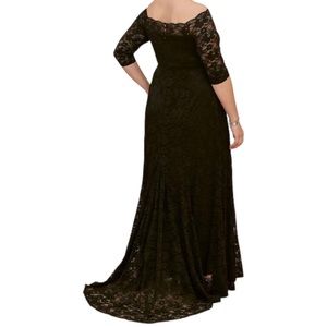 Torrid Black Lace Maxi Long Party Dress Off Shoulder Elbow Sleeve Size 18